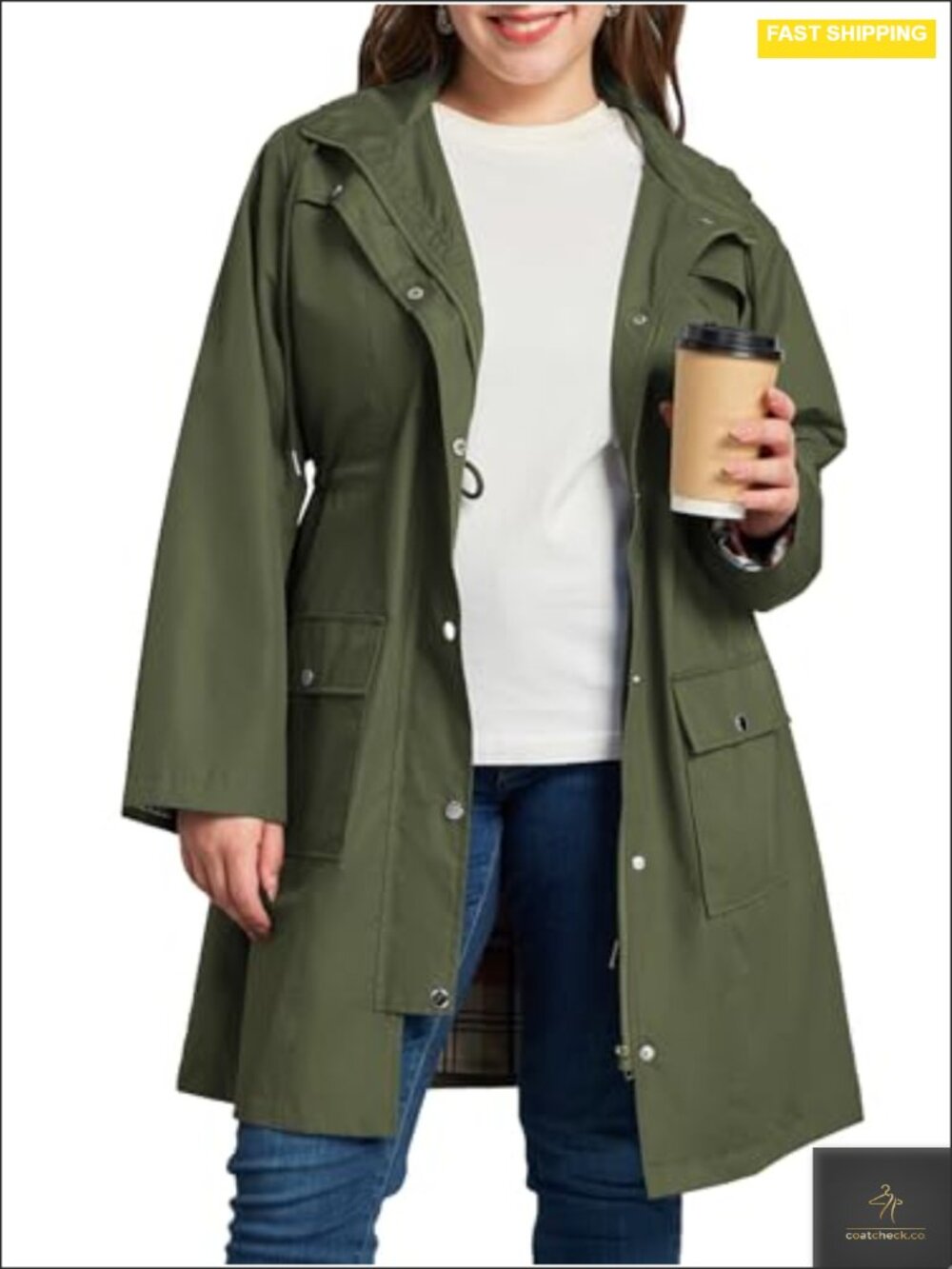 Plus Size Rain Jacket Waterproof Windbreaker Hooded Outdoor Trench Coat with